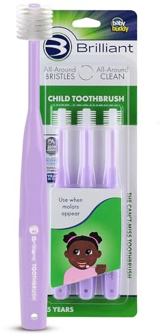 Brilliant Oral Care Kinderzahnbürste mit weichen Borsten und rundem Kopf, für ein Kind zugelassen, einfach zu bedienen, rundum sauberer Mund, Alter 2–5 Jahre, Flieder, 3 Stück