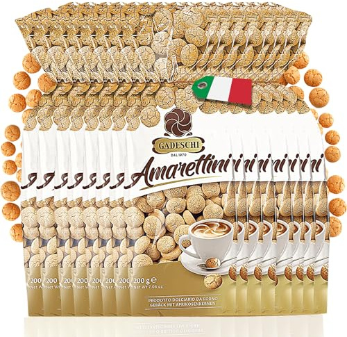 Gadeschi Amarettini Kekse 15x 200g [MIT APRIKOSENKERNE] - Italienisches Kaffeegebäck - Perfekt zum Kaffee, Heißgetränken & als Dekoration - Traditionelle Rezeptur - Süß & Luftiges Gebäck