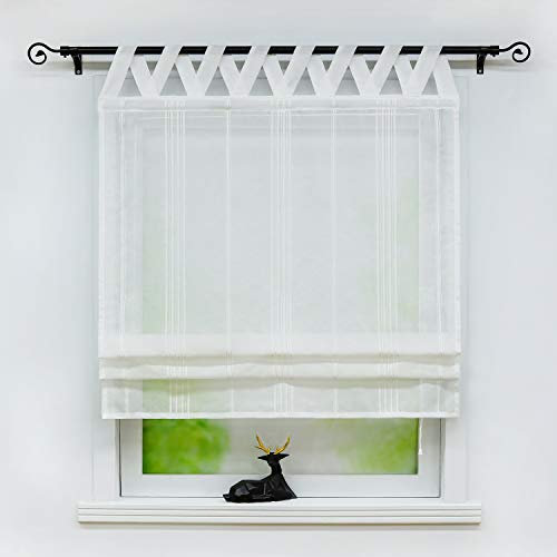 Joyswahl Raffrollo halbtransparentes Unifarbiges Bändchenrollo mit Längsstreifen »Thea« Schals mit Schlaufen Fenster Vorhänge BxH 60x140cm Weiß 1er Pack