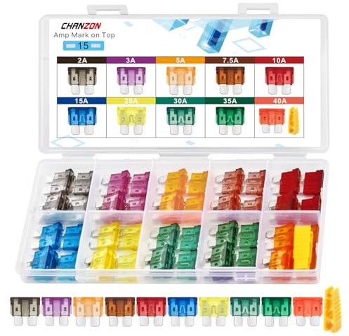 Chanzon UL Listed Standard Blade Fuse Assortment Kit ATC ATO APR 10 Values 5 Each:2A,3A,5A,7.5A,10A,15A, 20A, 30 Amp,35A,40A Spare Auto Fuses Set Assorted 32V 12V Car Truck RV Automotive Motor 50 Pack