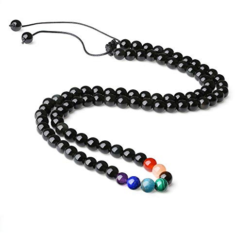 COAI Geschenkideen Unisex Verstellbare Halskette aus Obsidian und 7 Chakra Yoga Kette Wickelarmband