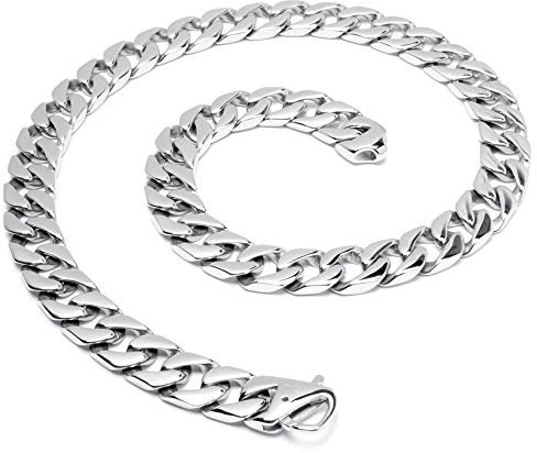 Schmuck-Checker Breite XXL Panzerkette aus 316L Edelstahl Männer Halskette silber poliert hochwertig Bikerschmuck Herren Geschenk (65)