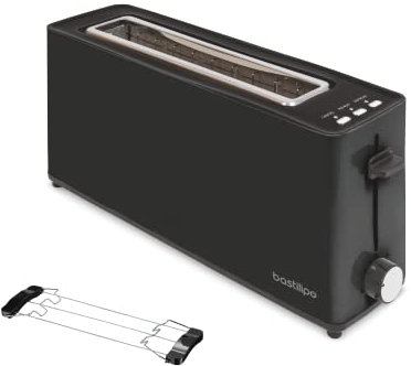 Bastilipo - Tostador Firefox AN-900 Color negro, ranura larga rebanadas, 900W - función descongelar - bandeja recogemigas