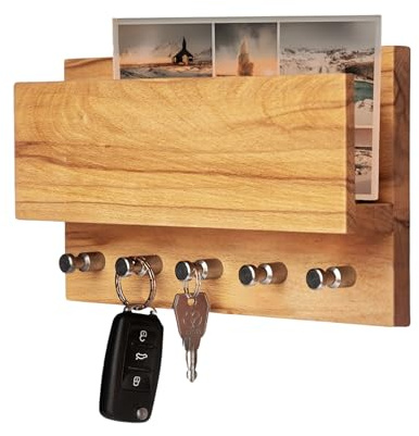 Heimatspäne Schlüsselbrett Holz – Hochwertige Edelstahlhaken und echte Kernbuche – handgemachtes Schlüsselbrett aus Holz mit Ablage