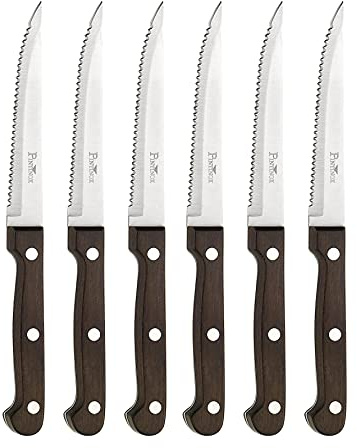 PINTINOX Bistecca P.Wood Set 6 Coltelli Regular Lama Acciaio Inox Manico Pakka Wood