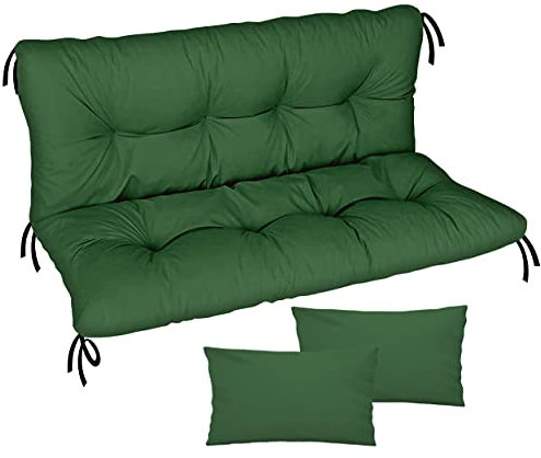 Ferocity Auflage für Hollywoodschaukel 120x50x50 Gartenbankauflage und 2 Kissen Palettenauflage Bankauflage Sitzkissen und Rückenkissen Polsterauflage Matratze Gartenpolster, Grün [133]