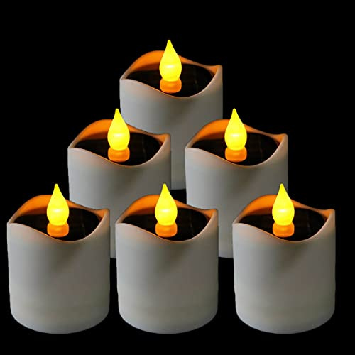 SAMLAK 6 Stück Solar Kerzen Outdoor, Solar Led Kerzen Aussen flackernde flamme, Solar Teelichter für Außen wasserdicht Garten Partei Hochzeit Festival Dekoration, Flackern Gelb Licht