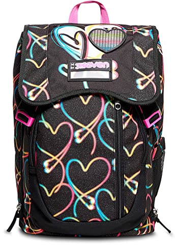 Zaino Scuola Seven Estensibile - Yourself Girl Ragazza - Nero, Rosa - Doppio scomparto con cuore LED - Tasca porta borraccia