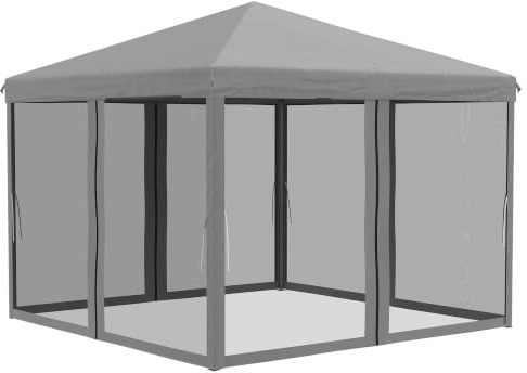 Outsunny Pavillon 3x3m faltbar wasserabweisend mit 4 Seitenteilen Hellgrau | Stabil, Winterfest, Pop-up Faltpavillon mit UV Schutz, Tasche, für Camping Garten