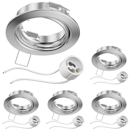 ledscom.de 5x Decken-Einbaurahmen FERE Einbaurahmen chrom matt schwenkbar (LED/Halogen/GU10/MR16/PAR16/50mm) inkl. GU10 Fassung