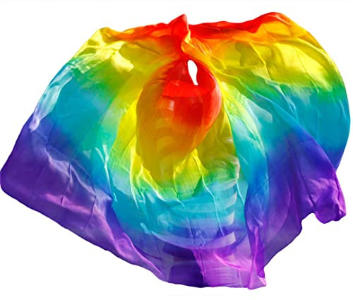 Damen 100 % Bauchtanz-Schleier, Seide, Regenbogenfarben, Größe M - 200 cm - 90 cm