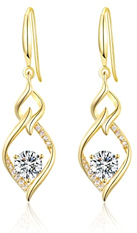 Sterling Silver Dangle Earrings for Women, Hypoallergenic Silver Drop Earring with Cubic Zirconia Double Twisted Linear Marquise Loops Wire CZ Earring Jewelry Girls Gifts, Silver, Gold