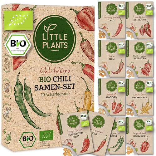 Bio Chilisamen Set - 10 Sorten Chili Samen - Saatgut zum Anbauen im Garten Balkon oder Hochbeet - Saatgut