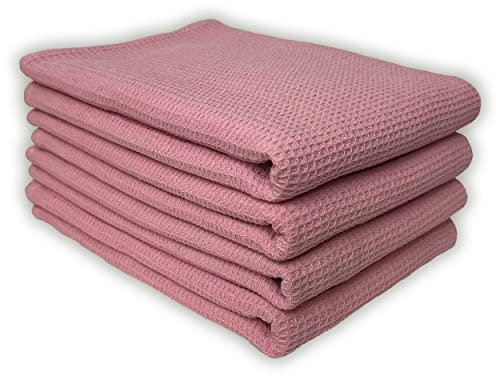Menola Geschirrtücher Set Abtrockentücher Waffelpique 4 Stück Vintage 100% Baumwolle ca. 40 cm x 60 cm Rosa