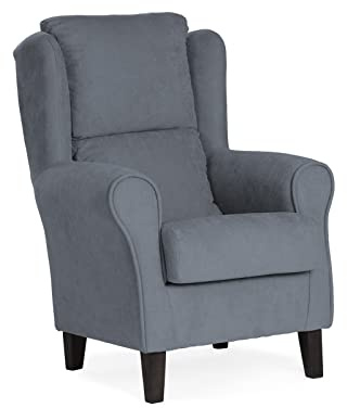 Sillonea- Sillón orejero Venecia, Acolchado con Poco Fondo. Butaca con Respaldo para Salón, Dormitorio o Sala de Espera. Sillón Individual de 104x77x74 cm en Marengo/Wengué