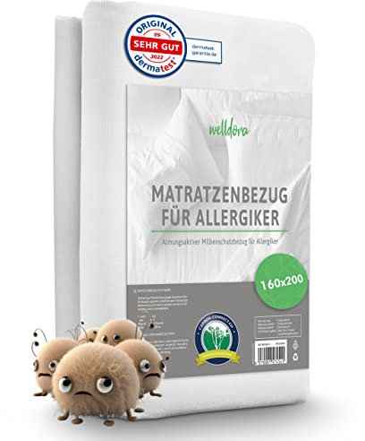 Welldora ǀ Premium Milbenbezug Matratzen 160x200x20 ǀ Fachärztlich getesteter Allergiker Matratzenschoner ǀ Anti Milben Encasing gegen Milben & Bettwanzen ǀ Allergiker Bettwäsche (160 x 200 cm)