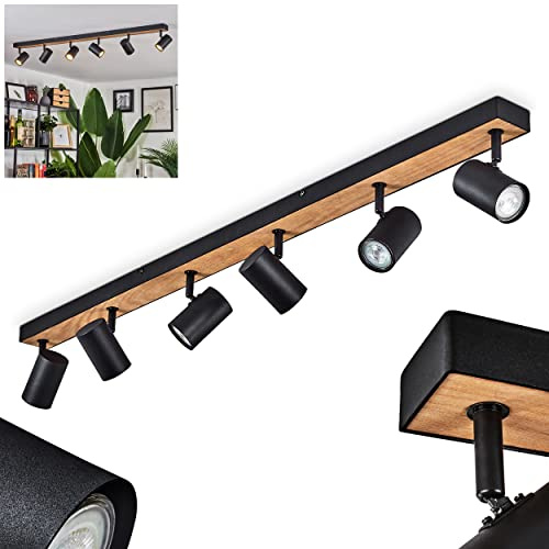 HOFSTEIN Deckenleuchte Javel, verstellbare Deckenlampe aus Metall/MDF in Schwarz/Braun/Holzoptik, moderne Leuchte im Retro/Vintage-Design, 6 x GU10, Esszimmer, Wohnzimmer, Schlafzimmer, Küche