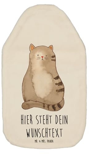 Mr. & Mrs. Panda Personalisierte Wärmflasche Katze Sitzen - Weiß