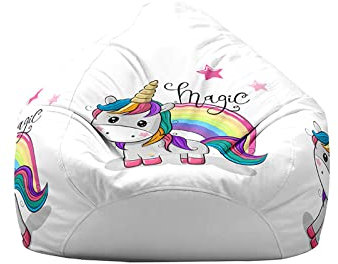 Highdi Einhorn Sitzsack Ohne Füllung für Kinder Erwachsene, Lazy Lounger Sitzsack Stuhlbezug Indoor Outdoor Waschbar Weicher Bodenkissen Sitzsack Abdeckung mit Reißverschluss (Regenbogen,90 * 110cm)