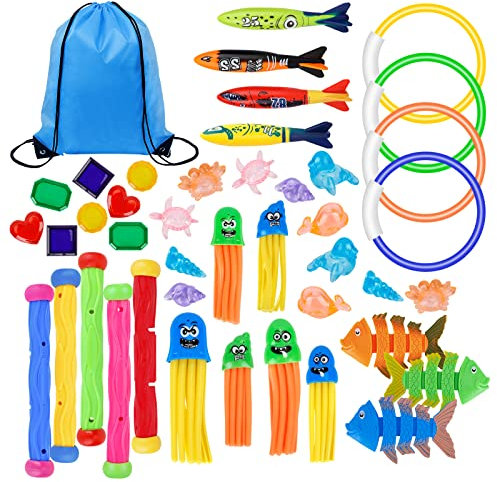 DIDUDE Tauchspielzeug,43PCS Pool Spielzeug Kinder,Pool Tauchspielzeug Set,Unterwasserspielzeug für Kinder,Schwimmspielzeug für Tauchtraining Poolparty Schwimmbad.