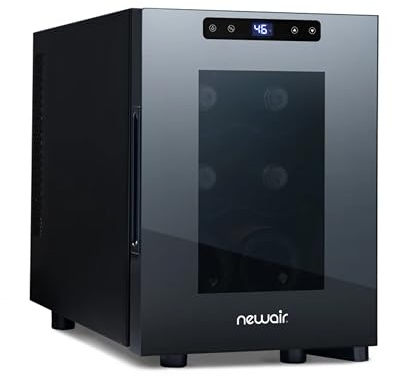 NewAir Shadow-T Series Refrigerador de vino | 6 botellas, bodega compacta con espejo de encimera con puerta de vidrio templado de triple capa, refrigeración termoeléctrica sin vibraciones y ultra