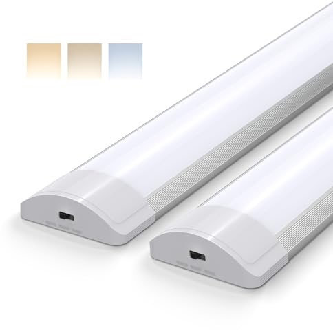 Barrina LED Batten Light 2FT/55cm, 20W 2200lm, 3000K/4000K/6500K Color Changeable, LED Tube Lights for Kitchen Shed Garage Workshop Lighting, Ceiling Batten Lights Bulb, 2 Packs