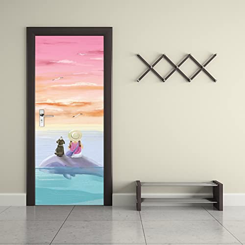 Adesivo Per Porte 3D Per Porte Interne Colore & Ragazza Alla Moda Fotomurali Autoadesivi Per Porte In Vinile, Carta Da Parati Soggiorno Cucina Camerette Art Applique L77 x A200cm