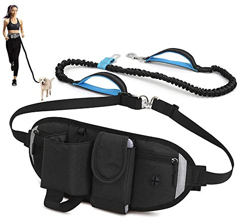 Clape Joggingleine Hunde mit Bauchgurt Handfreie Bungee Leash with Waist Bag Multifunctional Wasserdicht Hüfttasche Leine Hund für Laufen, Joggen, Wandern