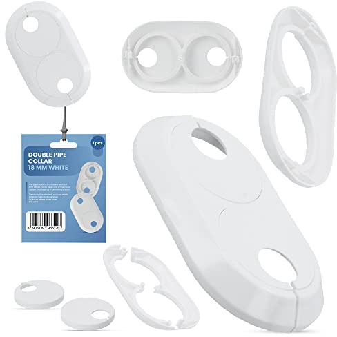 Rosace double - 18 mm - Cache-tuyau - Pour radiateur - Double tuyau - Blanc