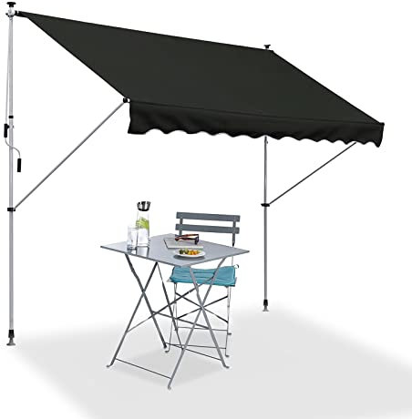 REALN 2 m/2,5 m/3 m Standmarkise für Terrassen Markisen mit Kurbel, Manuelle klemmmarkise, Sonnenschutz Balkon für Hof, Veranda, Balkon – Ohne Bohren (Color : Grigio, Size : 2m/78in)