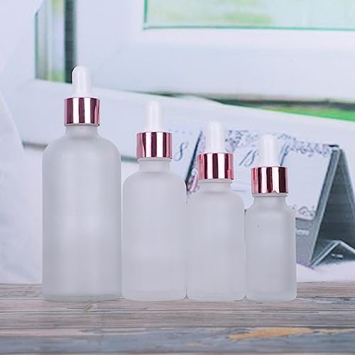 DHAEY 28PCS 15/30/50ml Rose-Golden Botellas de aceite esencial Botella cuentagotas de vidrio con pipeta Botella vacía-50ml, 28pcs botella esmerilada