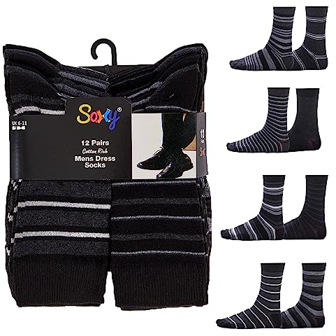 Mens Black Colour Heel and Toe Socks - 12 Pack - Comfortable, Everyday, Cotton Rich Breathable Socks - Mens UK Shoe Size 6-11