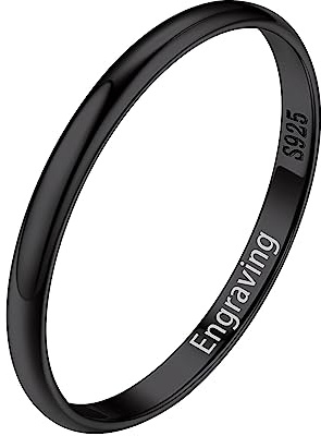Silvora 925 Silber Damen Ring 2mm/3mm/5mm breit Personalisierter Fingerring mit Gravur Schlichter Verlobungsring Ehering Hochzeitsring in Silber/Rosegold/Schwarz Ringgröße 46.8(14.8)- 67.2(21.25)