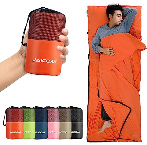 JAICOM Hüttenschlafsack, Ultraleichter Seideschlafsack für Reise, 2in1 | Bequemer und Weicher Schlafsack kleines Packmaß, Hüttenschlafsack aus Mikrofaser, Schlafsack Inlett für Rucksackreise, Hotels