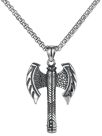 YAHOYA Vintage Nordische Odin Piratenkrieger Doppelseitige Axt Anhänger Silber Schmuck Edelstahl Herren Wikinger Axt Halskette