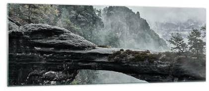 Panorama Bilder auf Glas Landschaft Berge Pravcicka-Tor Glasbild 140x50cm Wandbilder Dekoration Wohnzimmer Schlafzimmer Küche Groß XXL Wanddeko Bild im Glas Wand Kunstdruck Art Modern GAB140x50-5322