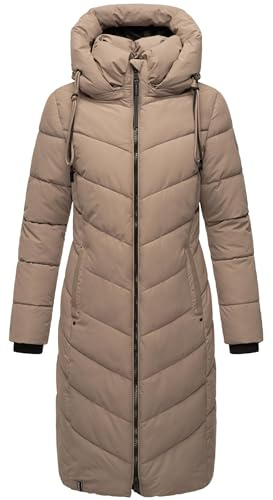 Navahoo Manteau d'hiver pour femmes - Veste longue matelassée avec capuche amovible Sahnekatzii XIV XS-6XL, Taupe/gris, M