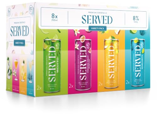 SERVED Cocktail Variety Pack, 8% ABV, Premium Bar Quality Cocktails, Pre-Mixed & Ready To Drink, 8 x 250ml Cans | Premium Bar Quality Cocktails, Pre-Mixed & Ready To Drink