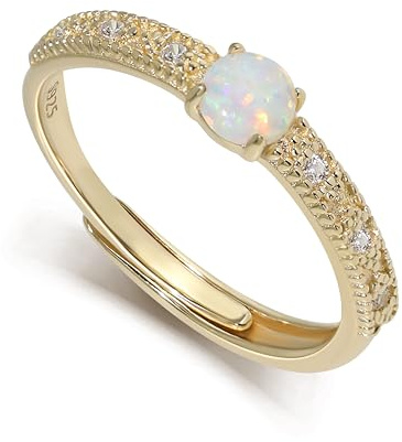 Meissa Opal Ringe für Frauen Geburtsstein Ringe Stapelbare Ringe 925 Sterling Silber Gold Ringe Echte Opal Ringe Größe verstellbar von 49-56.5