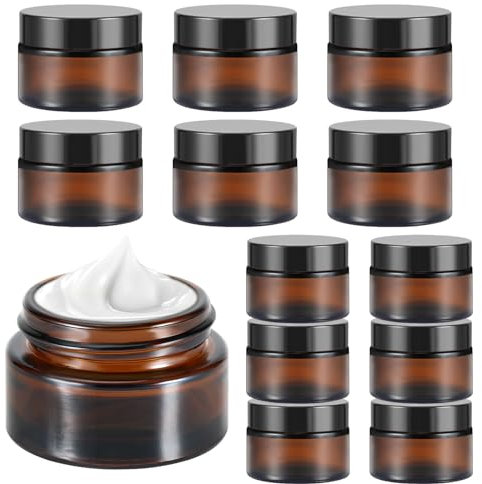 Litimkat 12 Stück Amber Glas Leerdose,Tiegel Cremedose 20ml/30ml Braunen Glasbehälter,Leere Nachfüllbare,für Kosmetik Cremes Lotionen ätherische Öle