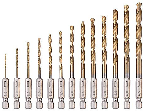 Saipor 13pcs Forêt Hélicoïdal en Titane Enduit 1,5-6,5mm HSS Forets Hélicoïdaux 1/4-Inch Hex Shank Twist Drill Bits Métrique Forets de Torsion Changement Rapide pour Perçage du Bois/Métal/Plastique