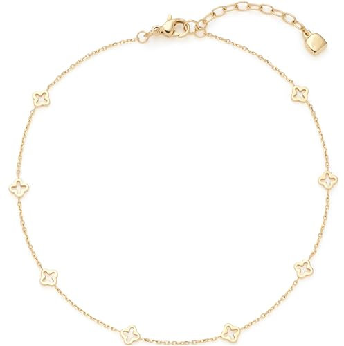 JEWELS BY LEONARDO Fußkette Ciao Janna • feines Fuss-Kettchen aus goldfarbenem Edelstahl • mit eingehängten Kleeblatt-Ornamenten • 25-28,5 cm Länge • Schmuck Damen Geschenk • 023857