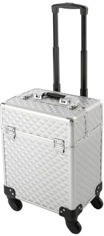 Valigetta professionale per trucchi con rotelle, grande valigetta per cosmetici, 34 x 24 x 41 cm, multifunzionale per trucchi e acconciature, Argentato, Stile moderno