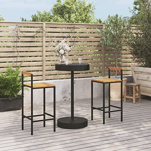 Rantry 3-TLG. Gartenbar-Set Bartisch Barstuhl Stehtisch Theke Bar Tresen Gartentheke Barhocker Gartentisch Gartenmöbel Set Essgruppe Sitzgruppe Gartenset Schwarz Poly Rattan & Massivholz Akazie