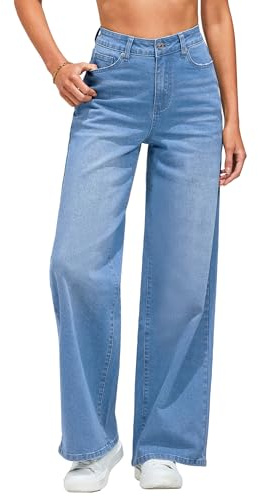 Vetinee Sommer Jeans Damen Leicht Baggy-Jeans Mittelblau Größe X-Large Passt EU Größe 46 bis EU Größe 48