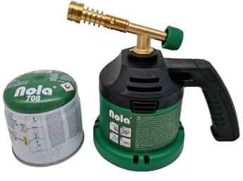 NOLA Gasbrenner inkl. 190g Gaskartusche,1300°C, Lötbrenner, Lötlampe, Bunsenbrenner, Grillanzünder, Kartuschenbrenner Gas für Löten, Flambierbrenner mit Kartusche, einstellbare Flamme, Schweißbrenner