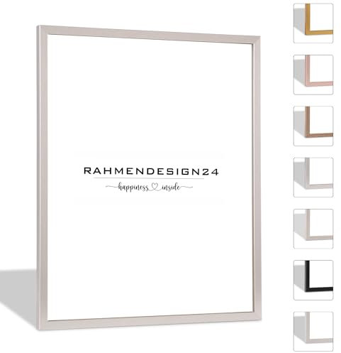 Rahmendesign24 Bilderrahmen Nero 60x80 (POSTERFORMAT) Silber Glanz Fotorahmen, Wechselrahmen, Posterrahmen, Puzzlerahmen, schmaler Bilderrahmen