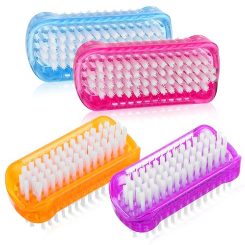Piriuuo 4 cepillos de uñas, cepillo de mano de doble cara, cepillo de plástico para lavar manos, cepillo de mano, cepillo de uñas, cepillo de limpieza para limpieza de uñas, debajo de las uñas, rojo,