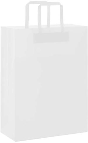 vidaXL Papiertragetaschen 50 Stk., Papiertüten mit Henkeln, Kraftpapiertüten, Geschenktüten für Einkaufen Hochzeiten Verpackungen Partys Geburtstag Weihnachten, Weiß 26x12x35cm