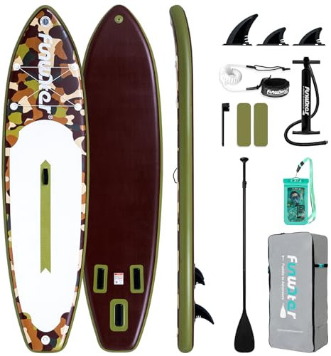 FunWater aufblasbares Stand-Up Paddle Board für alle Könnensstufen, ideal für Einsteiger & Familien, mit Anti-Rutsch Eva-Deck, Paddel, Pumpe & komplettem Zubehör